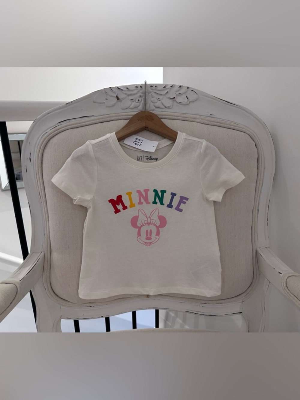 🤍 18~24 Mth GAP x Disney Cream Minnie Mouse Rainbow Graphic Tee 100% Cotton NWT